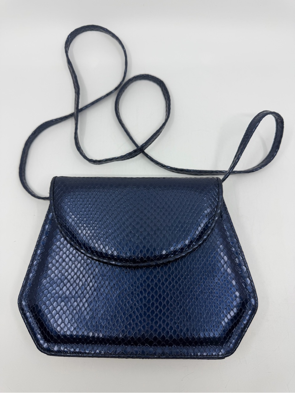 Navy Faux-Snakeskin Crossbody Bag with Slim Strap